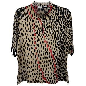 Jamie Sadock Womens Size L Animal Print Pink Brown Golf Top